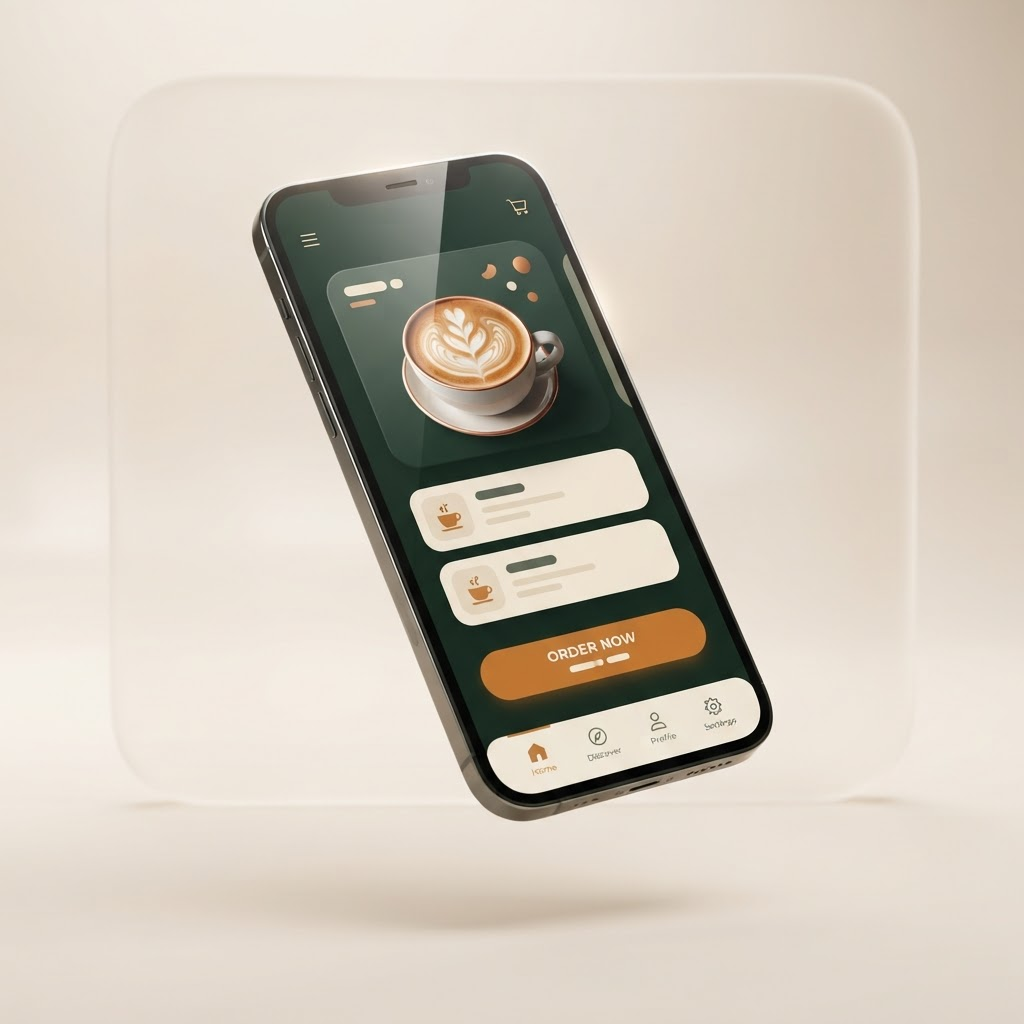 Preview of the Saba Coffee App showing the mobile ordering screen